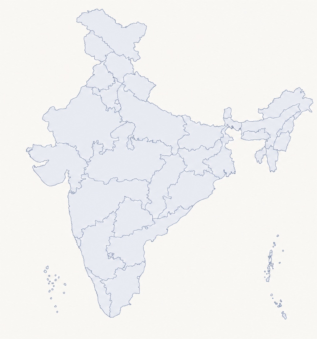 Map of India with state boundaries — Infinia advises corporate and IPP clients across 19 states
