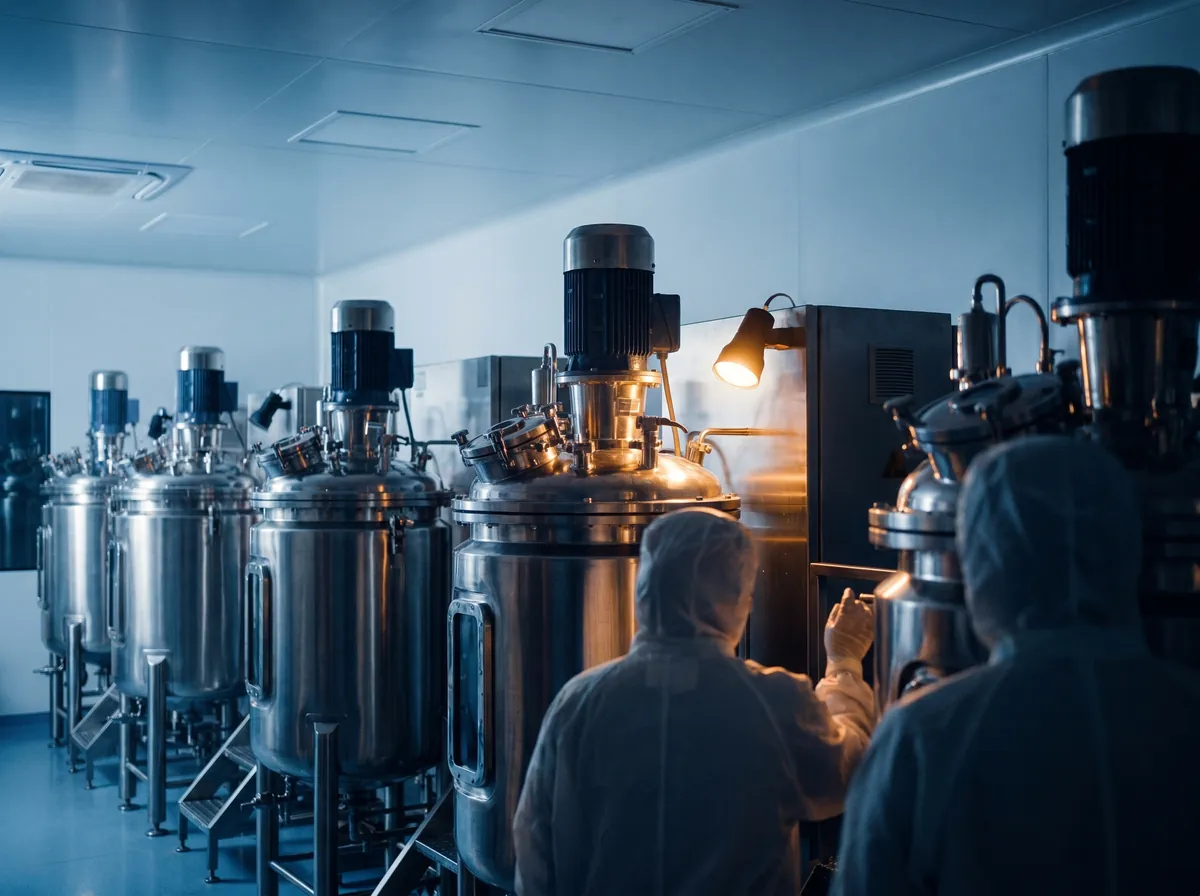 Pharmaceutical cleanroom with stainless-steel bioreactor vessels