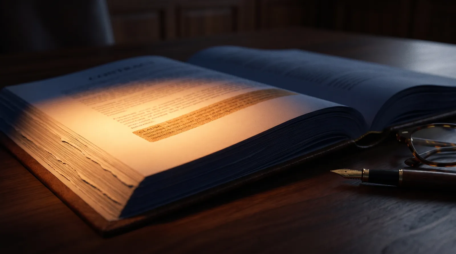A PPA contract on a boardroom table — one clause glowing under a raking light